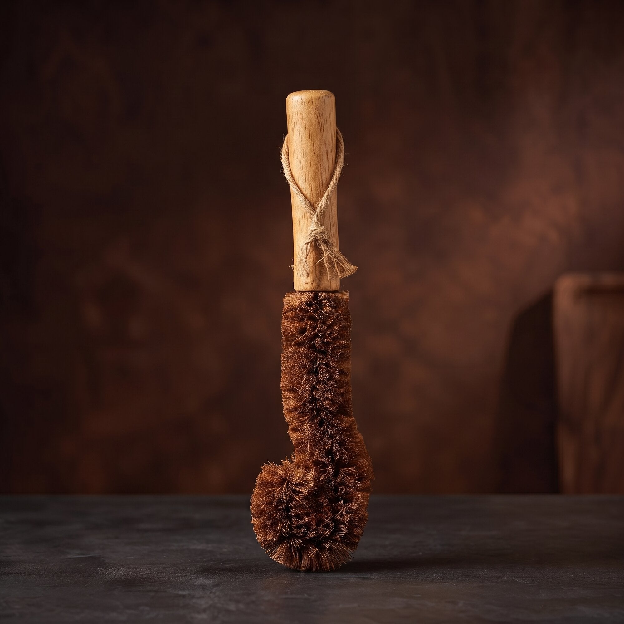 Neera copper care brush - natural coir bristles with wooden handle and jute hanging loop