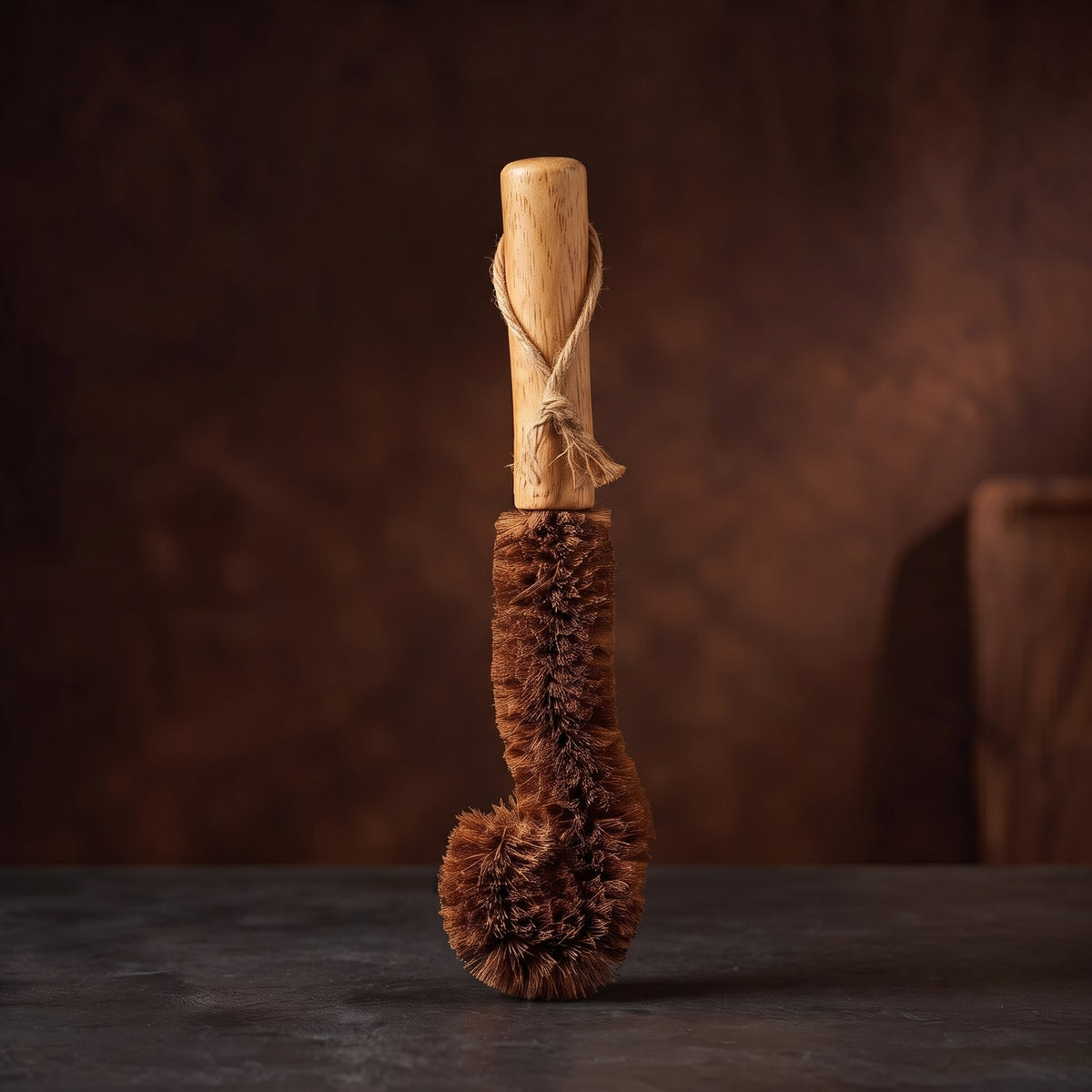 Neera copper care brush - natural coir bristles with wooden handle and jute hanging loop