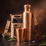 Neera Pure Copper Ritual Set | Handcrafted Copper Bottle Water and Tumbler | 34 Oz
