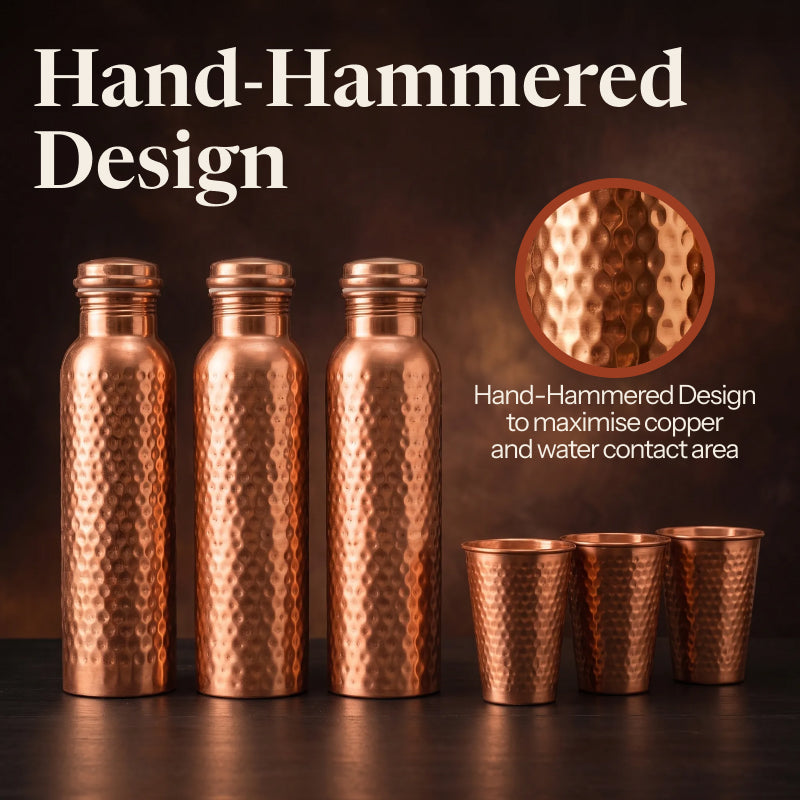 Neera Pure Copper Ritual Set | Handcrafted Copper Bottle Water and Tumbler | 34 Oz