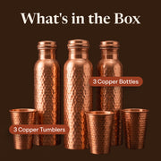 Neera Pure Copper Ritual Set | Handcrafted Copper Bottle Water and Tumbler | 34 Oz