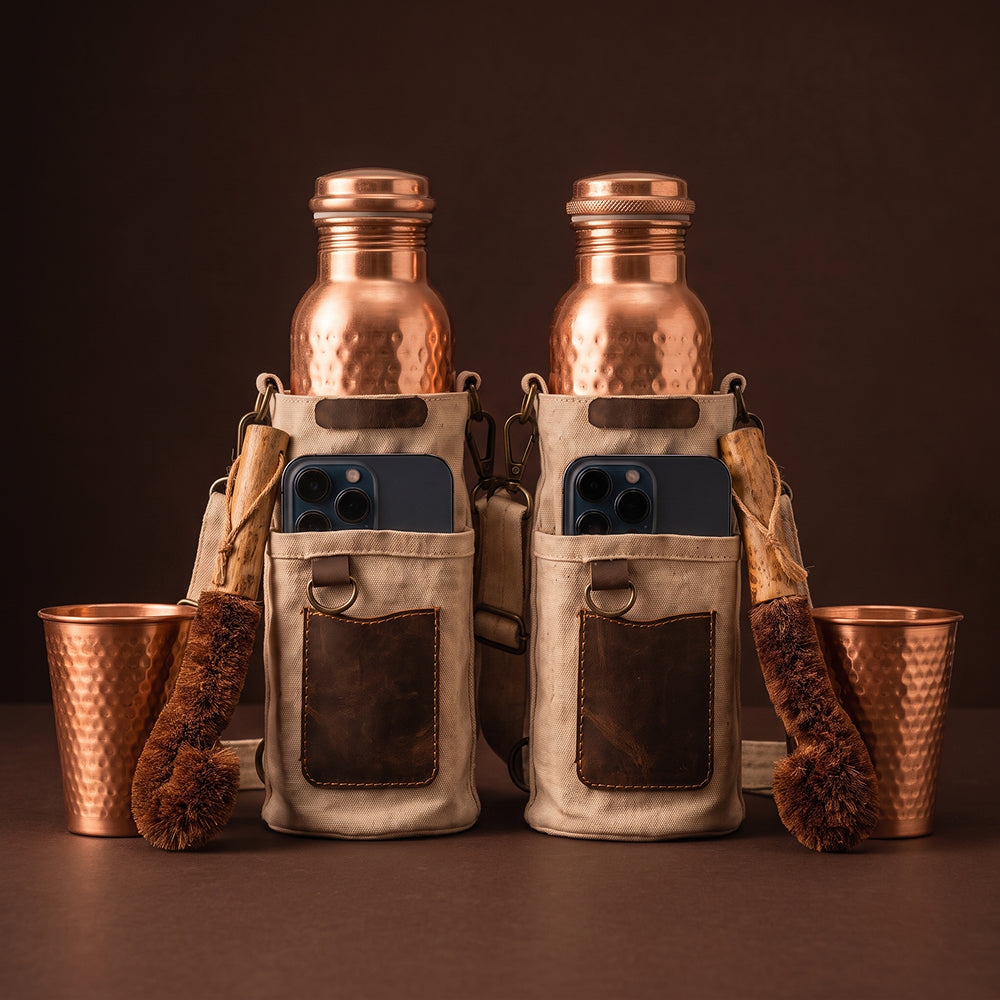 Neera Pure Copper Ritual Set | Handcrafted Copper Bottle Water and Tumbler | 34 Oz