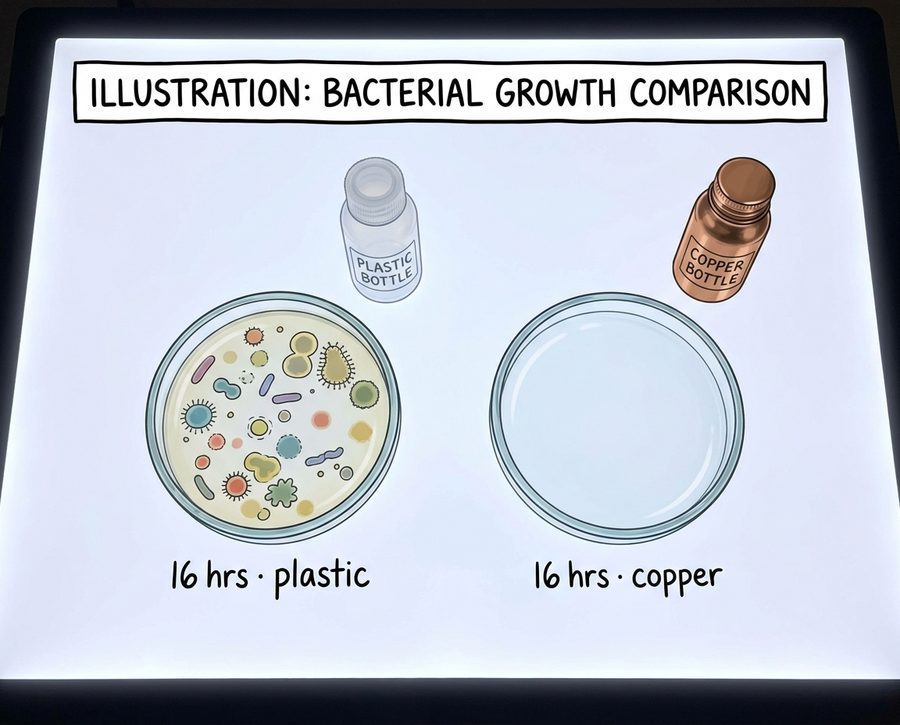 Water stored overnight in copper had no detectable harmful bacteria.